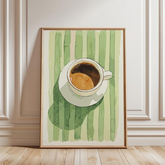 Vintage Coffee Poster Art Retro Kitchen Illustration Bar Cart Lovers Gift Trendy Home Decor Green Drawing