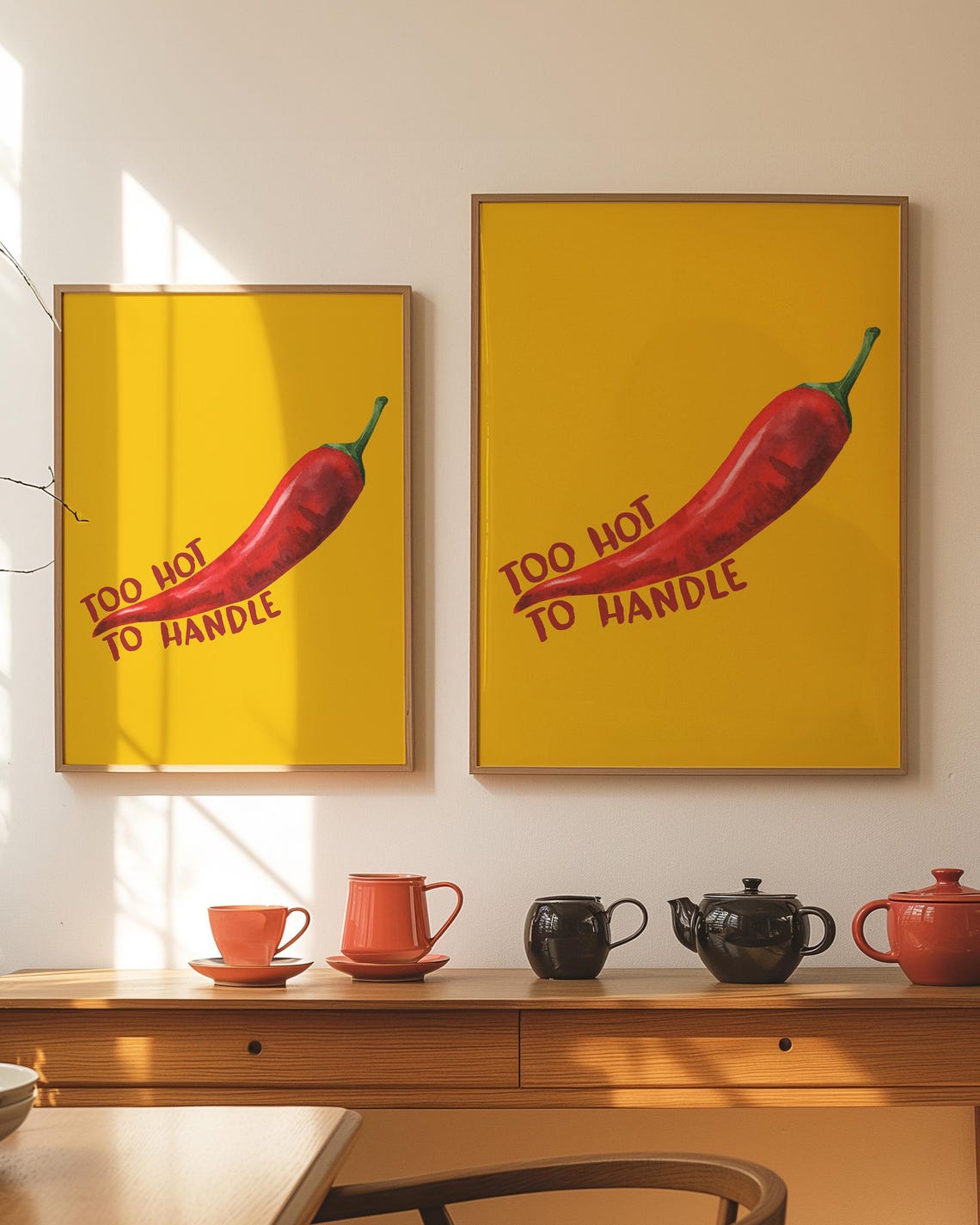 Too Hot To Handle Red Chili Pepper Yellow Retro Kitchen Art Print - Image 2