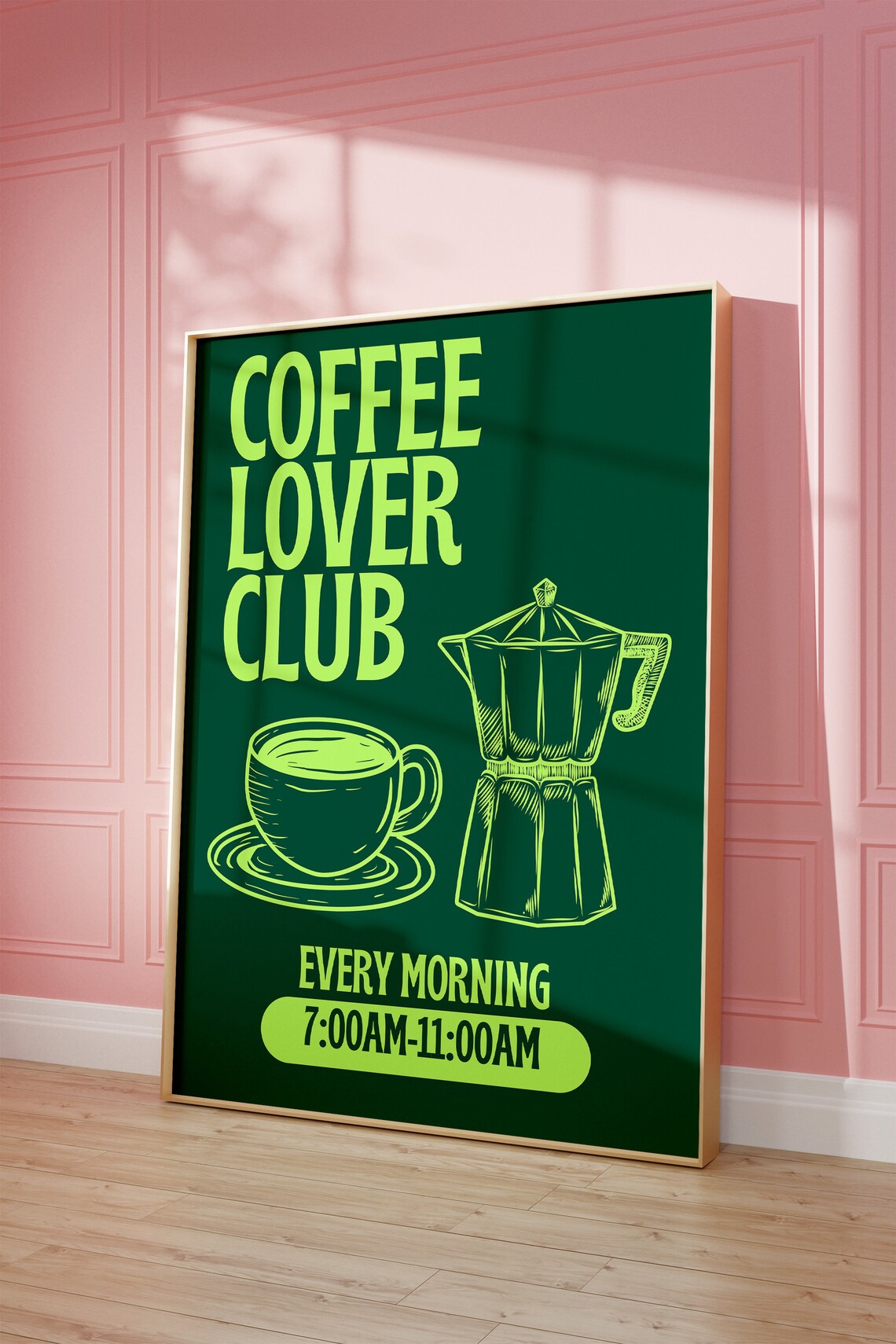 Coffee Lover Club Every Morning Moka Pot Green Chalkboard Poster - Image 2