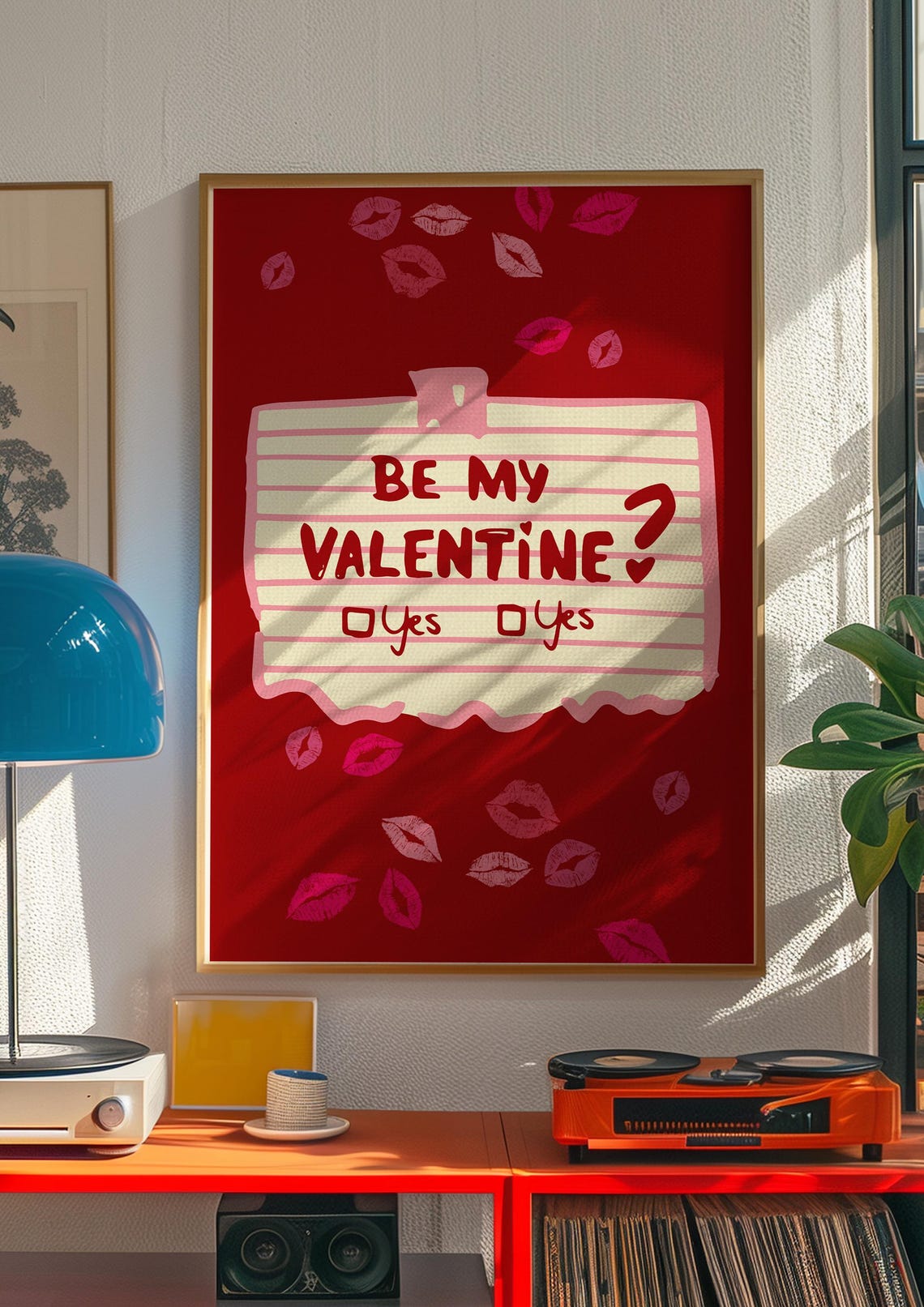 Be My Valentine Funny Red Lipstick Kiss Note Trendy Wall Art - Image 4