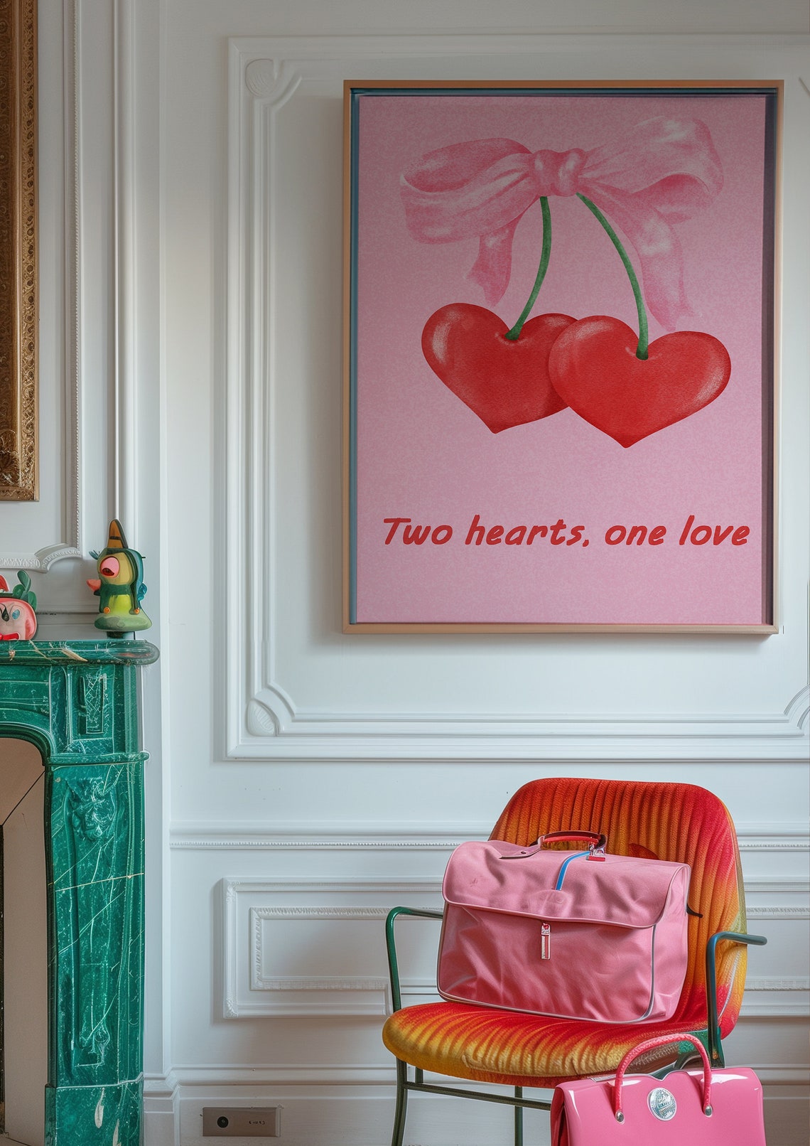Two Hearts One Love Cherry Bow Pink Romantic Coquette Wall Art - Image 4