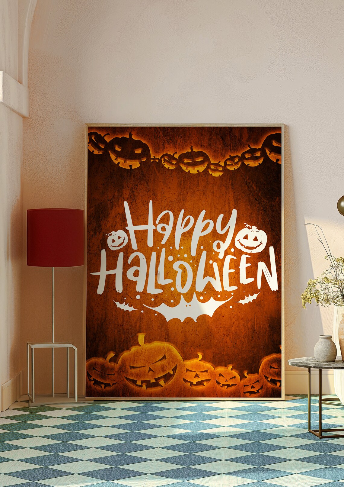 Happy Halloween Typography Poster Orange Pumpkin Spooky Party Wall Decor - Image 3