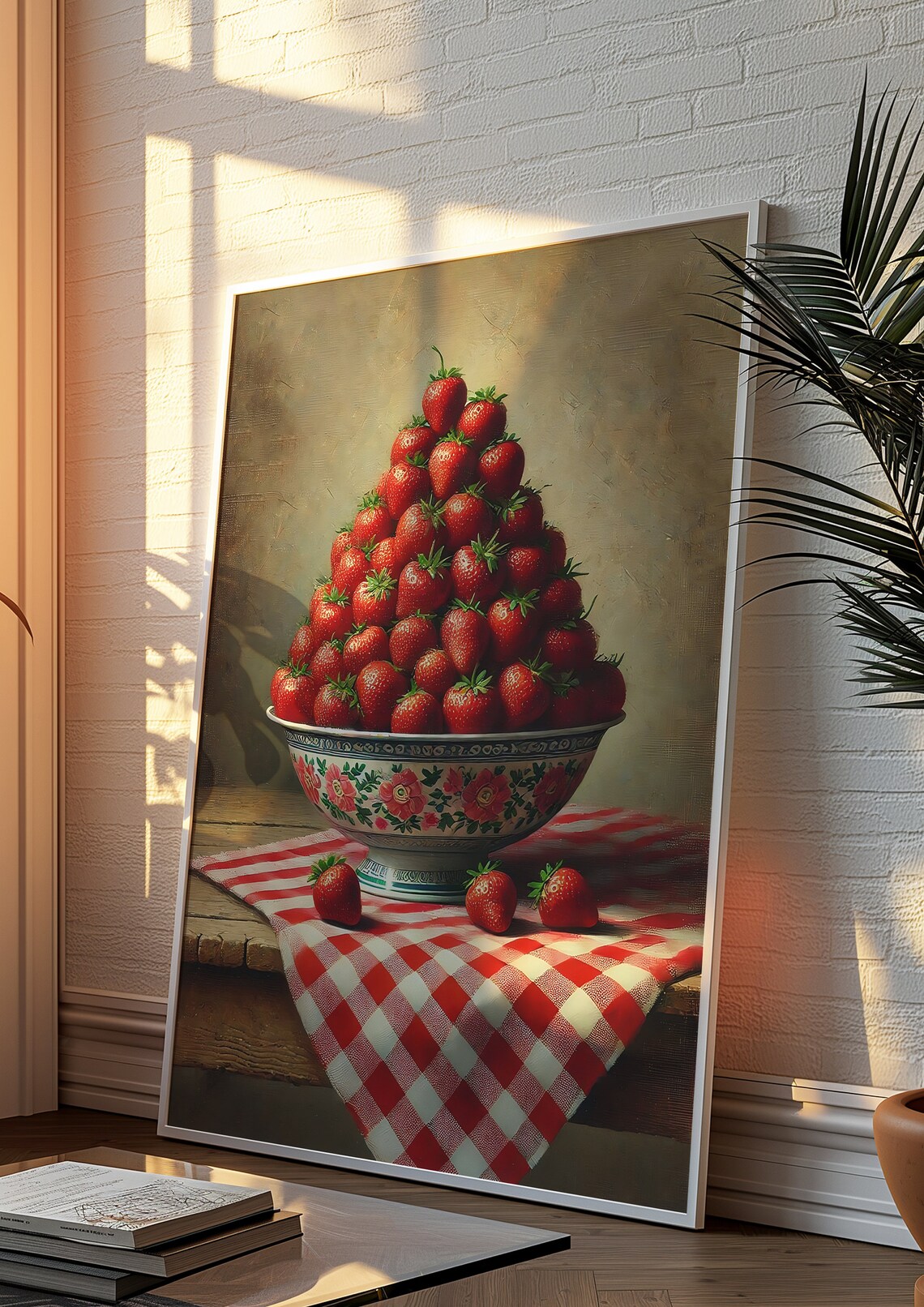 Overflowing Strawberry Bowl Classic Oil Painting Style Poster - Image 2