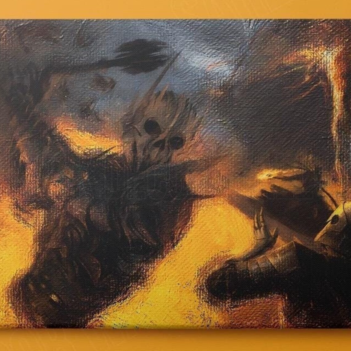Epic Sauron One Ring Fire Battle Scene Dark Fantasy Movie Poster