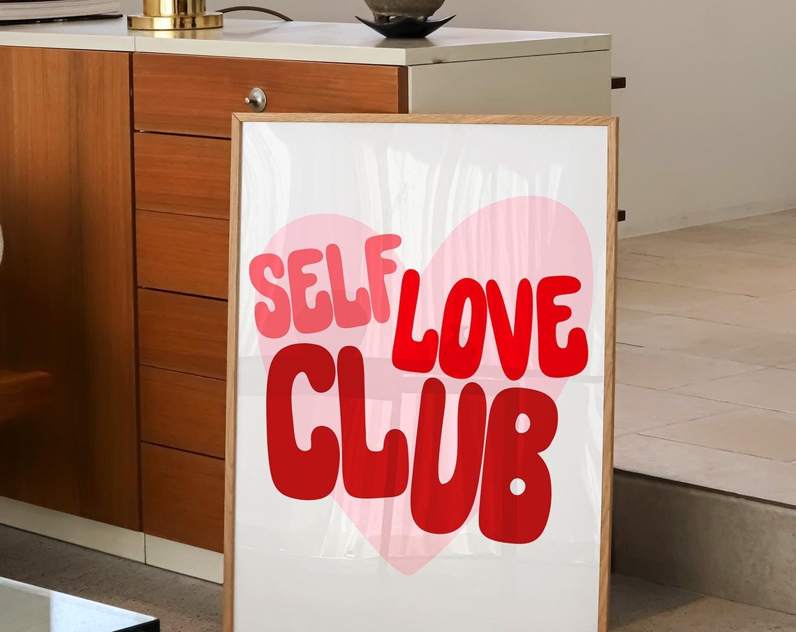 Self Love Club Retro Red Bubble Letters Heart Typography Poster - Image 4