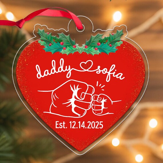 Daddy and Sofia Fist Bump Heart Ornament Established 2025 Christmas Print