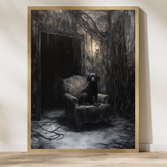 Gothic Black Dog Wall Art Dark Moody Dog Wall Art Moody Animal Wall Art Mystical Black Dog Wall Art Rustic Gothic Dog Wall Art Dog Art
