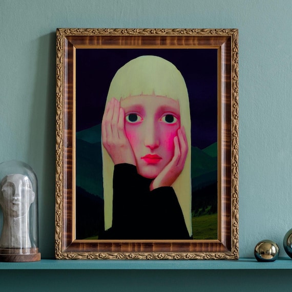 Blush Pink Cheeked Woman Portrait Dreamy Modern Painting Poster