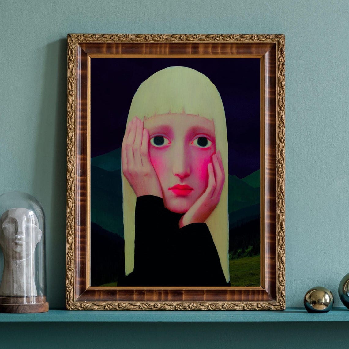 Blush Pink Cheeked Woman Portrait Dreamy Modern Painting Poster
