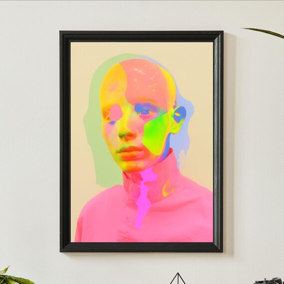 Even Deeper Neon Mannequin Head Pink Green Yellow Pop Art Print