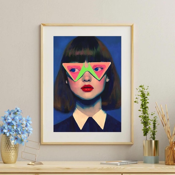 Neon Visions Girl With Geometric Sunglasses Pop Art Portrait Poster