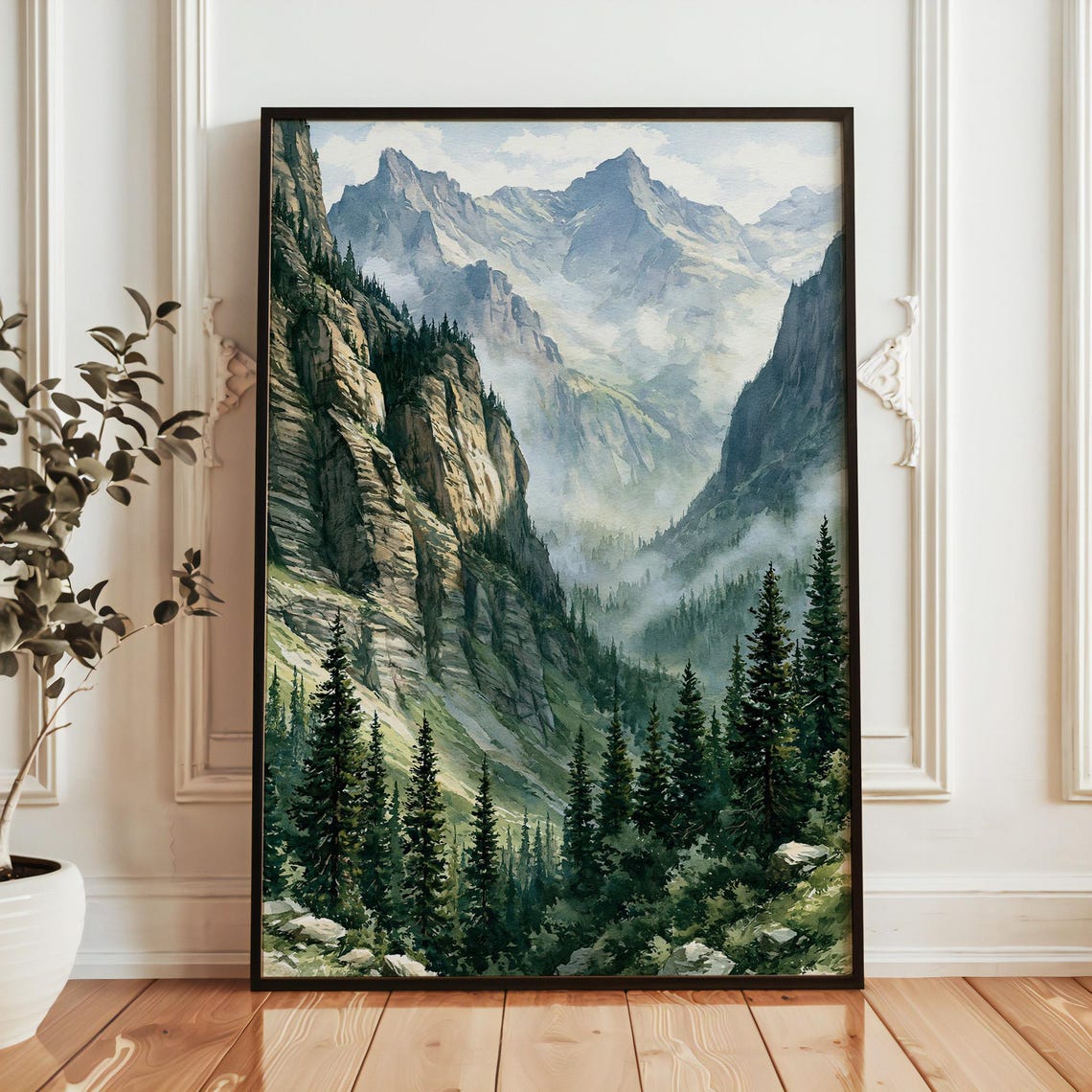 Glacier National Park Misty Mountain Valley Pines Landscape Poster