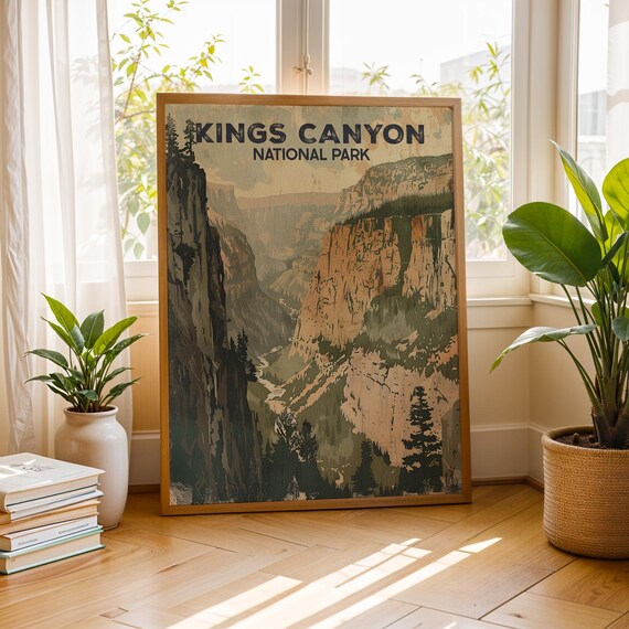 Kings Canyon National Park Deep Canyon Cliffs Vintage Travel Poster