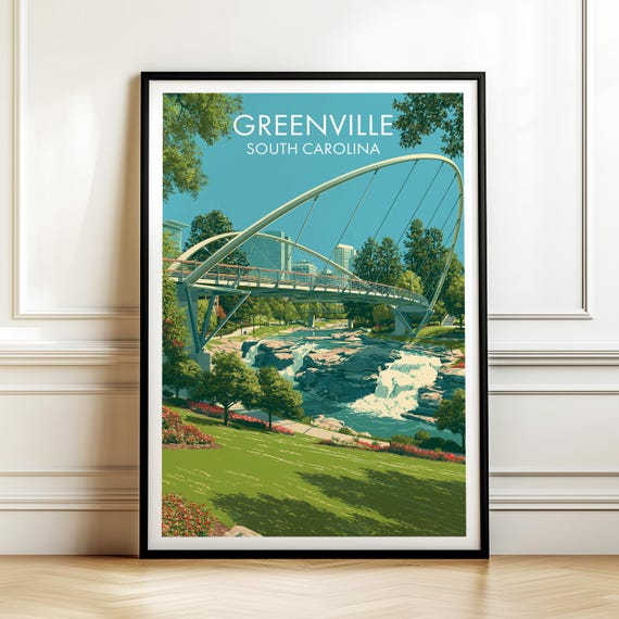 Greenville South Carolina Poster Usa Travel Wall Art American Cityscape Print Gift
