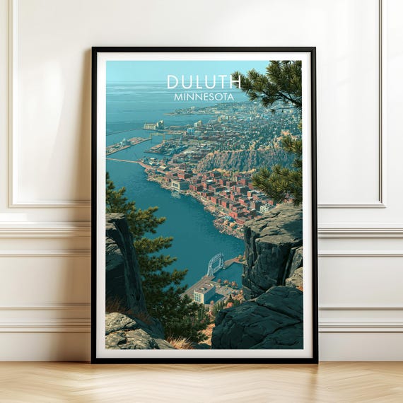 Duluth Minnesota Poster Vintage Travel Wall Art Decor Usa Cityscape Print