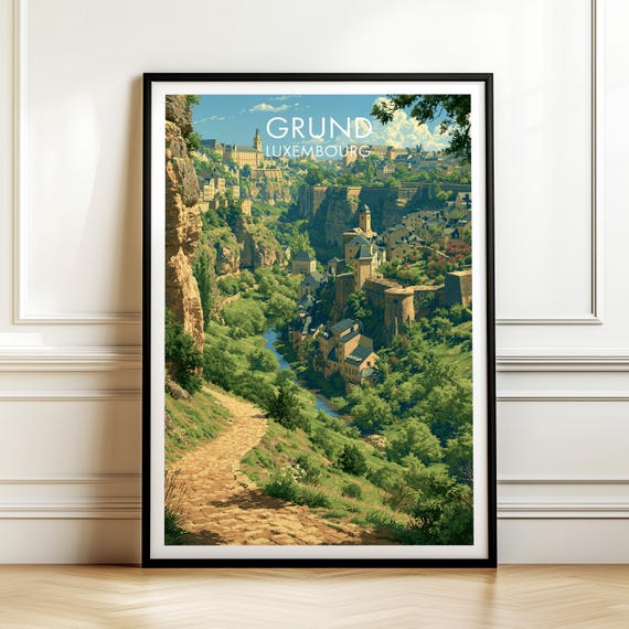 Grund Luxembourg Travel Poster Vintage Europe Cityscape Wall Art Print For Home Decor