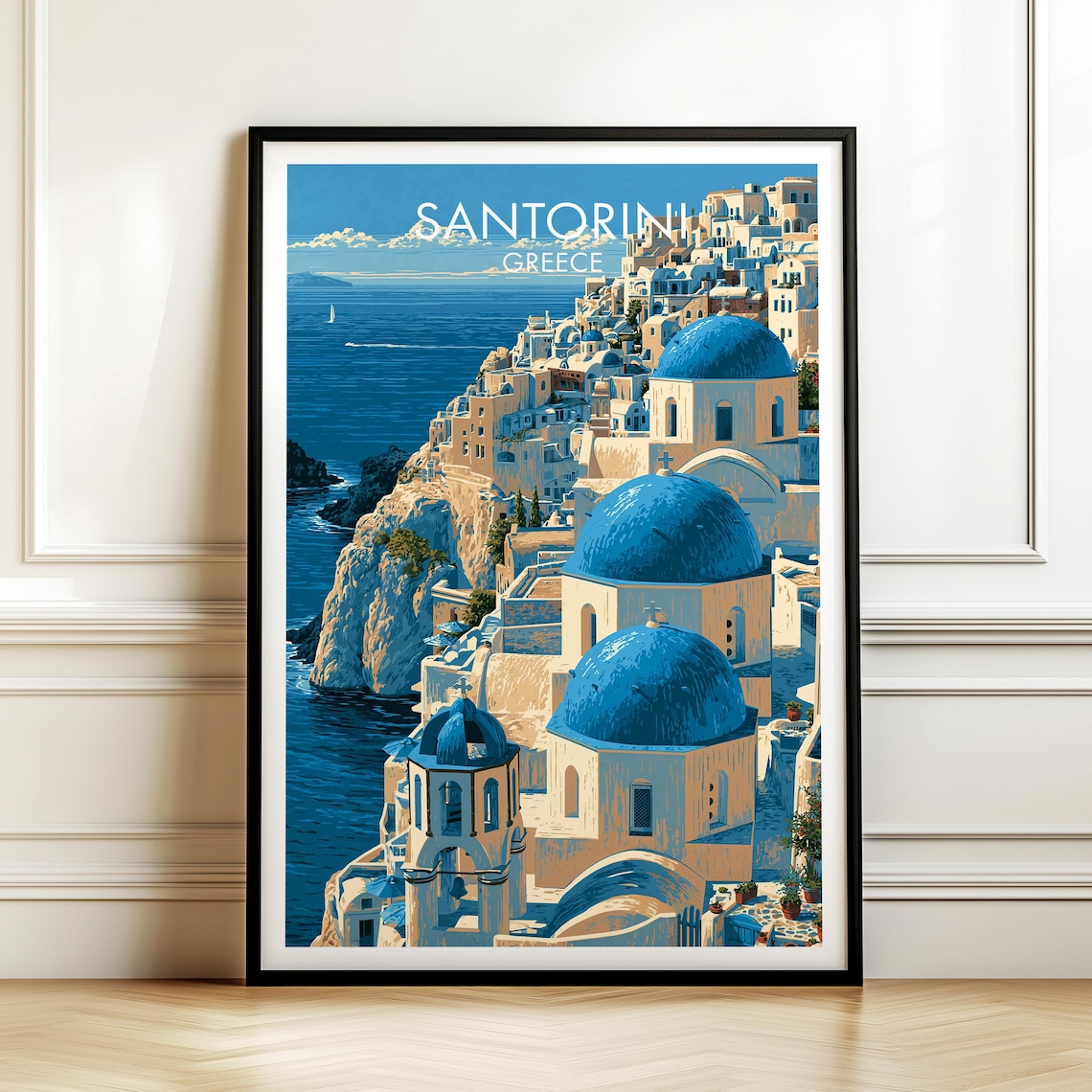 Santorini Greece Vintage Europe Travel Poster