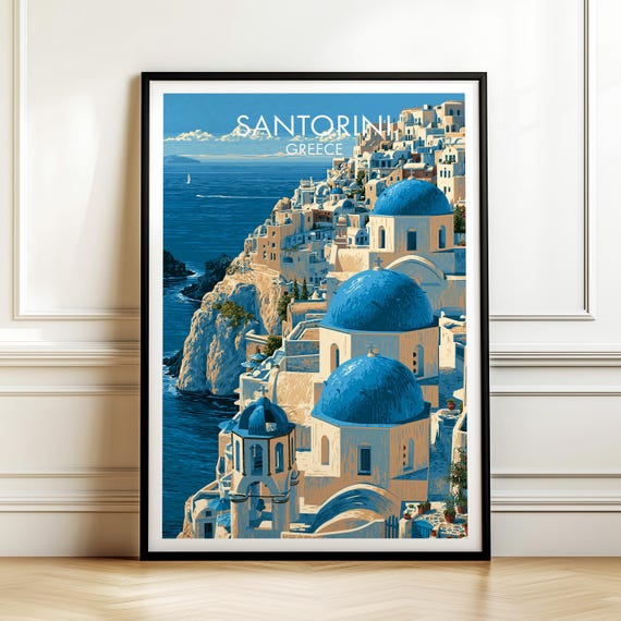 Santorini Greece Vintage Europe Travel Poster