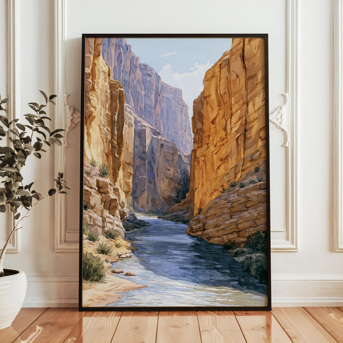 Big Bend National Park River Canyon Golden Watercolor Nature Poster