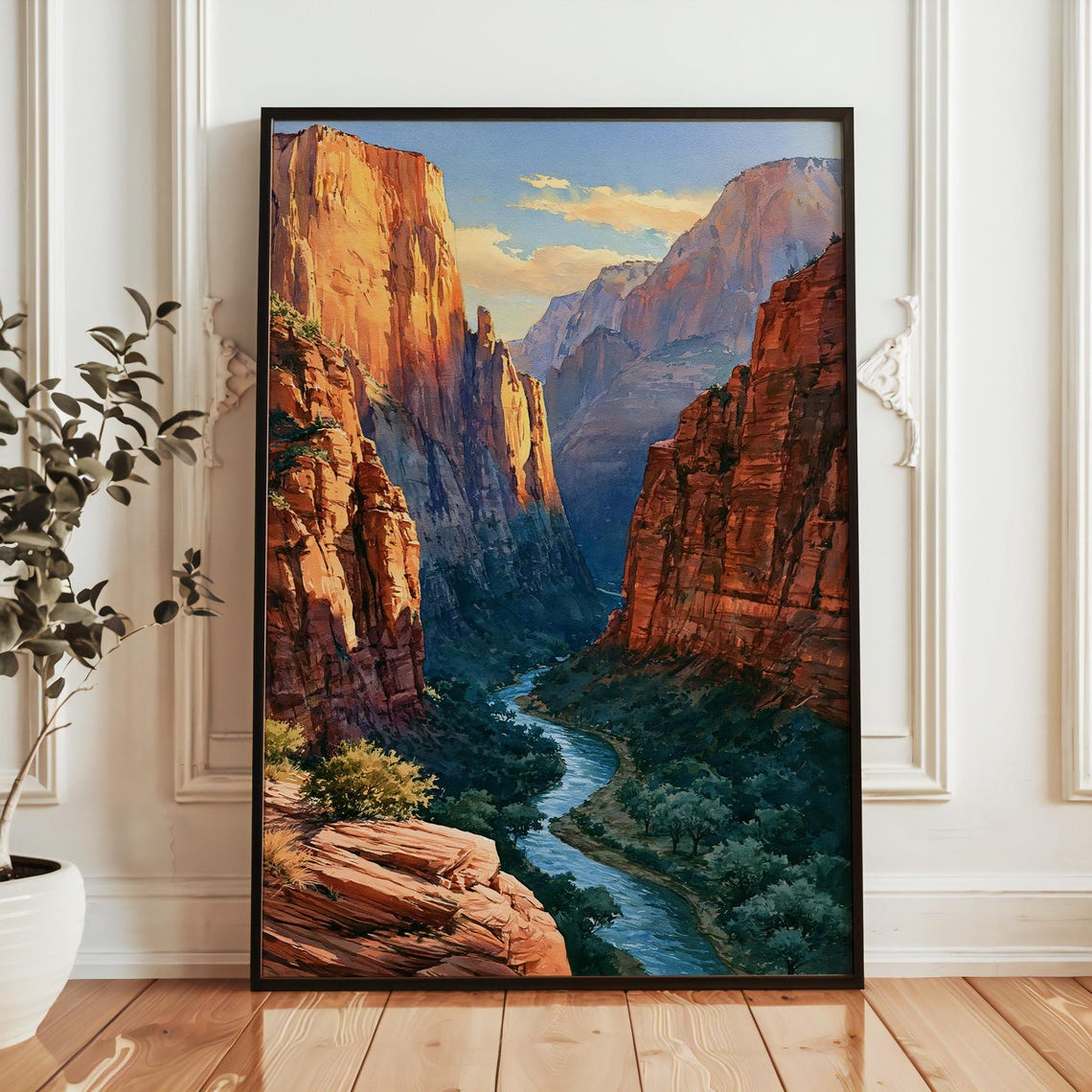 Zion National Park Towering Red Sandstone Canyon Sunset Poster