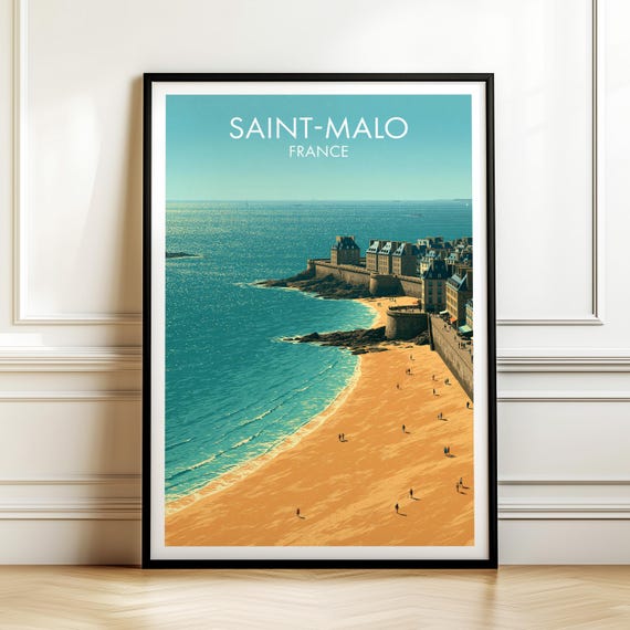 Saintmalo France Travel Poster Vintage Europe Cityscape Wall Art Print For Home Decor