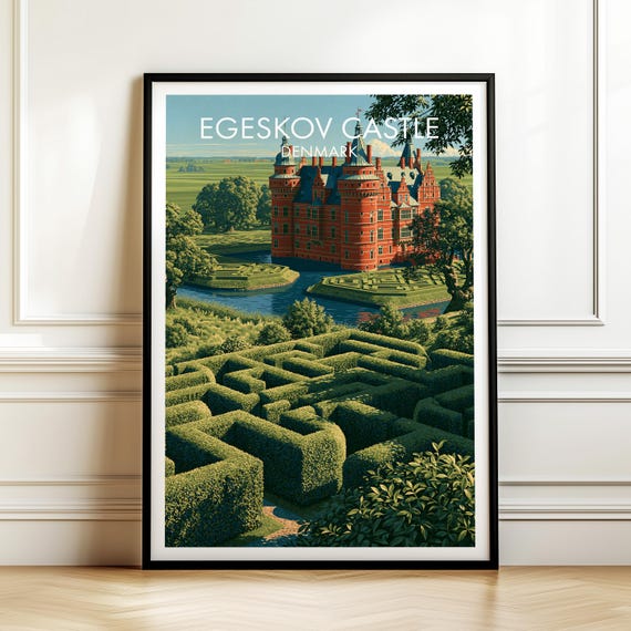Egeskov Castle Denmark Travel Poster Vintage Europe Wall Art Print For Home Decor