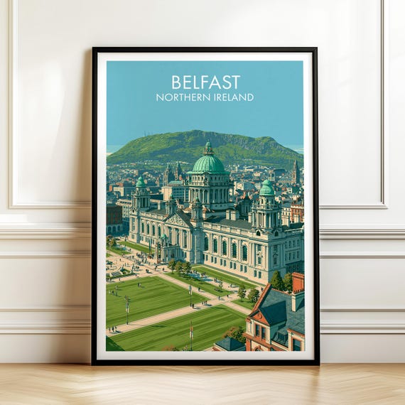 Belfast Northern Ireland Travel Poster Vintage Europe Cityscape Wall Art Print For Home Decor