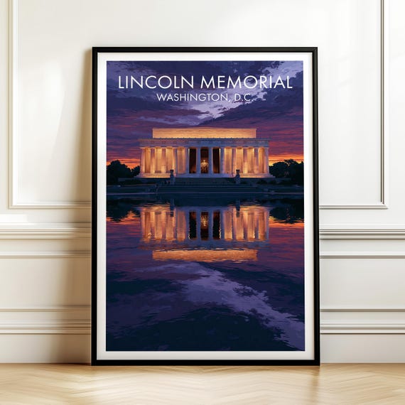 Lincoln Memorial Washington DC Vintage Travel Poster