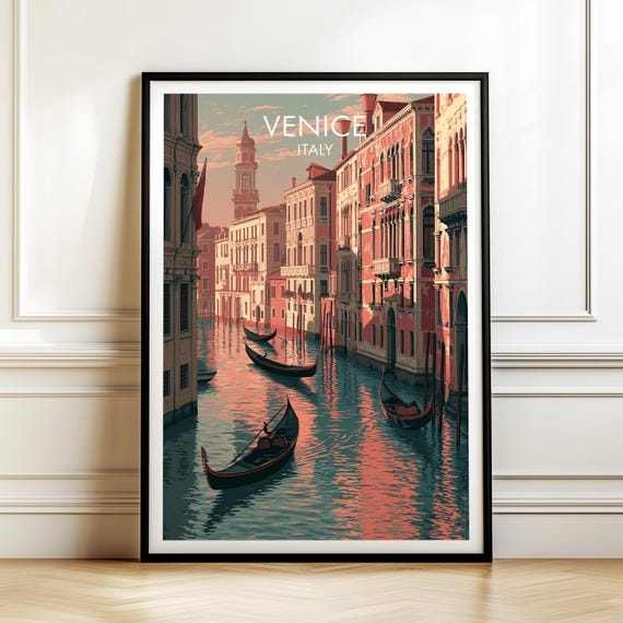 Venice Italy Vintage Travel Poster, European Cityscape
