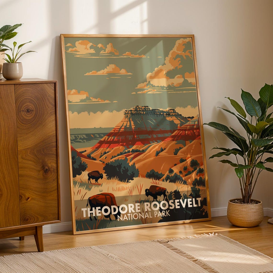Theodore Roosevelt National Park Badlands Bison Travel Poster