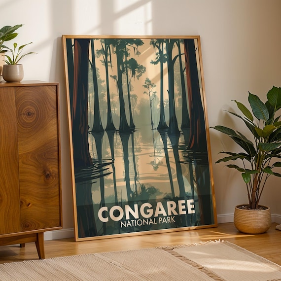 Congaree National Park Cypress Swamp Reflection Travel Poster