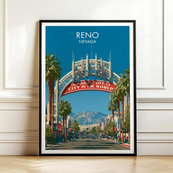 Reno Nevada Poster Vintage Usa Cityscape Travel Wall Art American Landmark Print Americana Decor