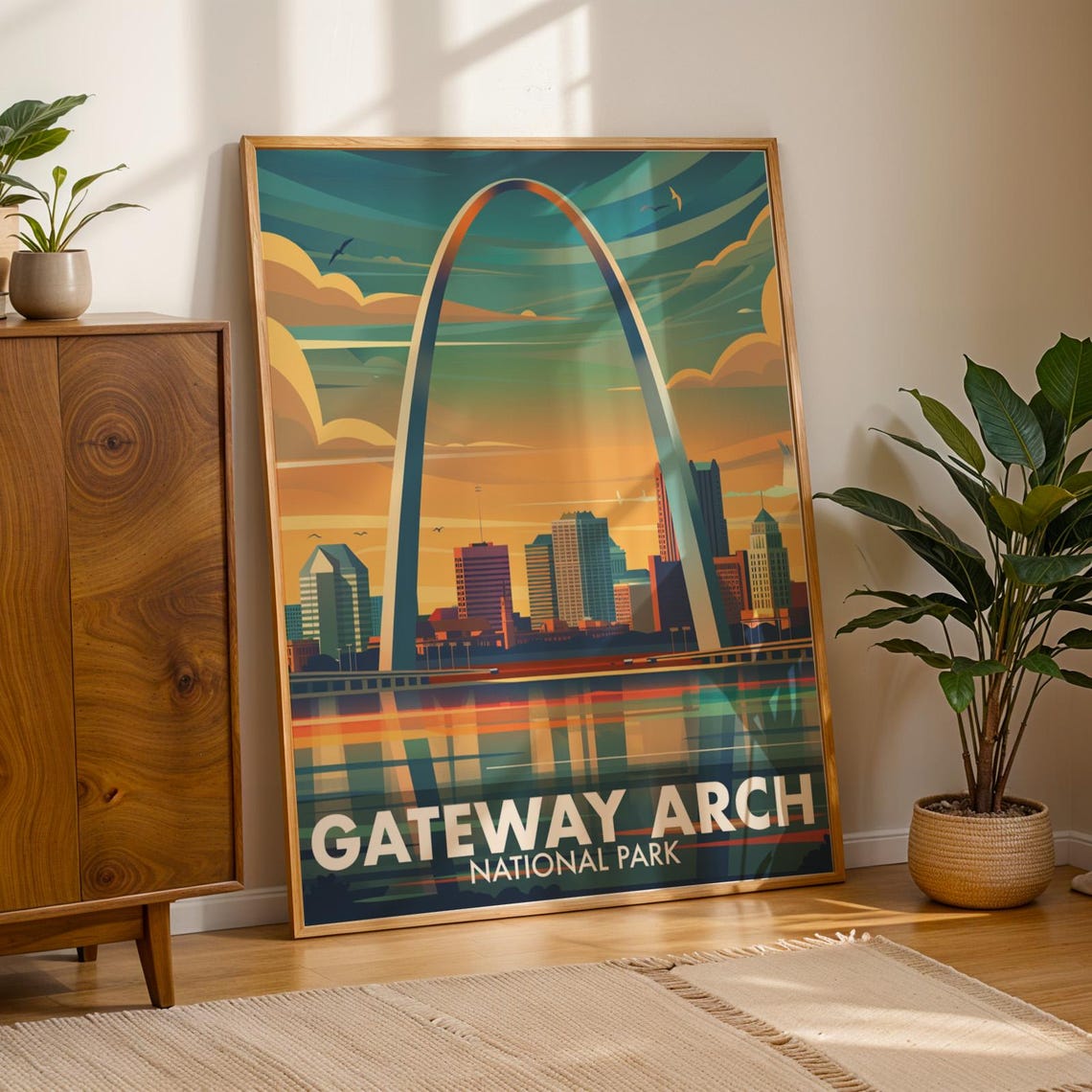 Gateway Arch National Park Sunset City Skyline Travel Poster