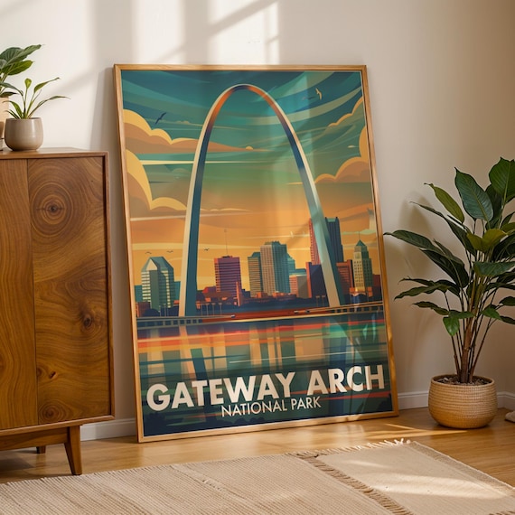 Gateway Arch National Park Sunset City Skyline Travel Poster
