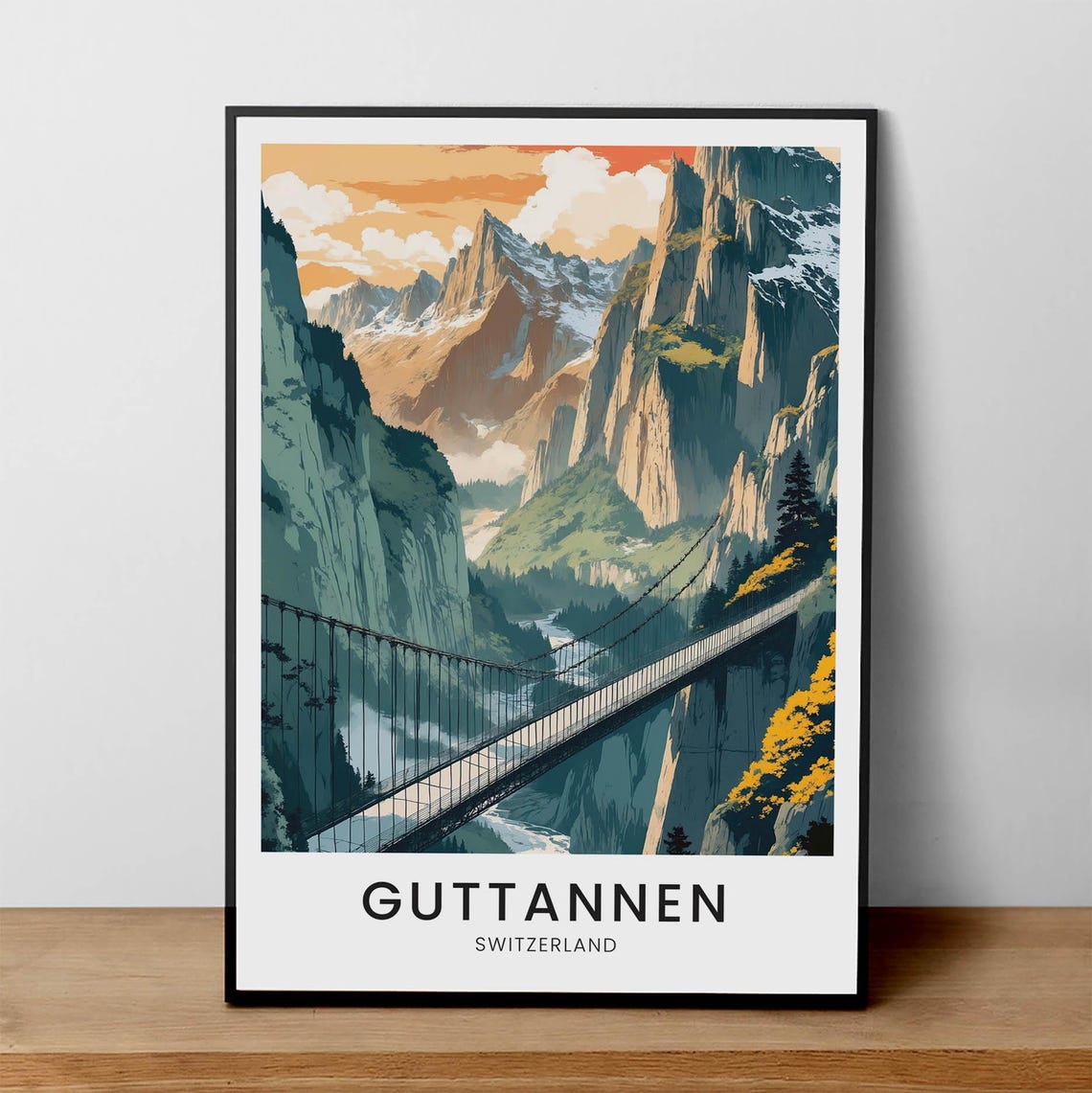 Guttannen Switzerland Suspension Bridge Alpine Gorge View Poster