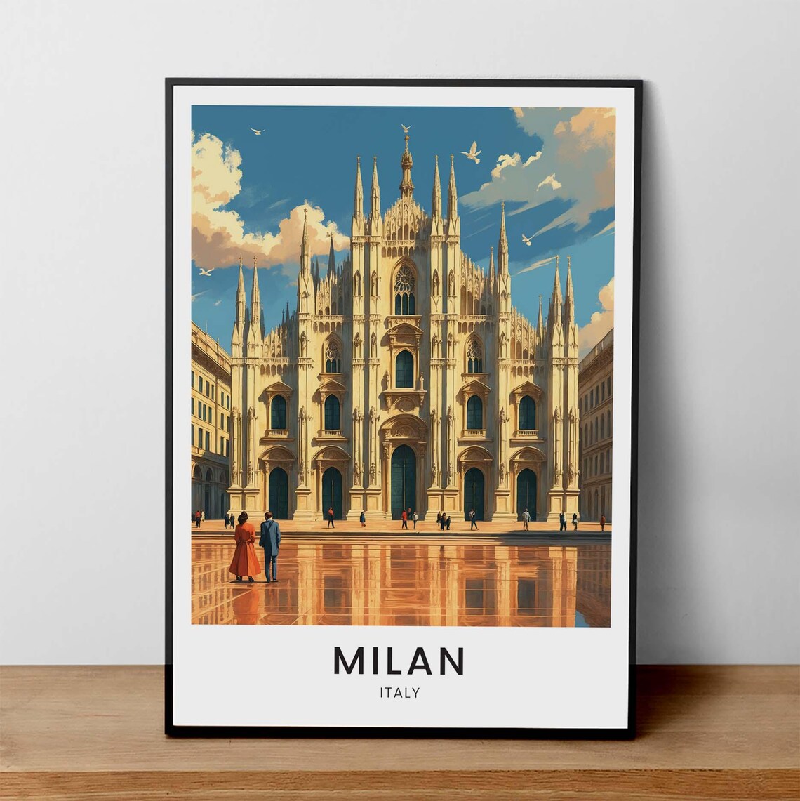Milan Italy Duomo Cathedral Vintage Illustration Travel Poster