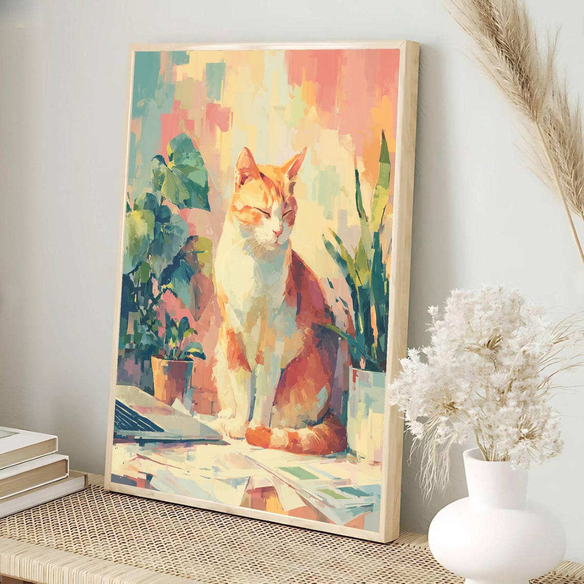 Zen Cat Pastel Impressionist Orange Cat Serene Office Wall Poster - Image 3