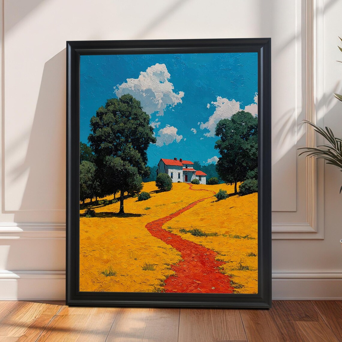 Red Path Yellow Field Landscape Art Print