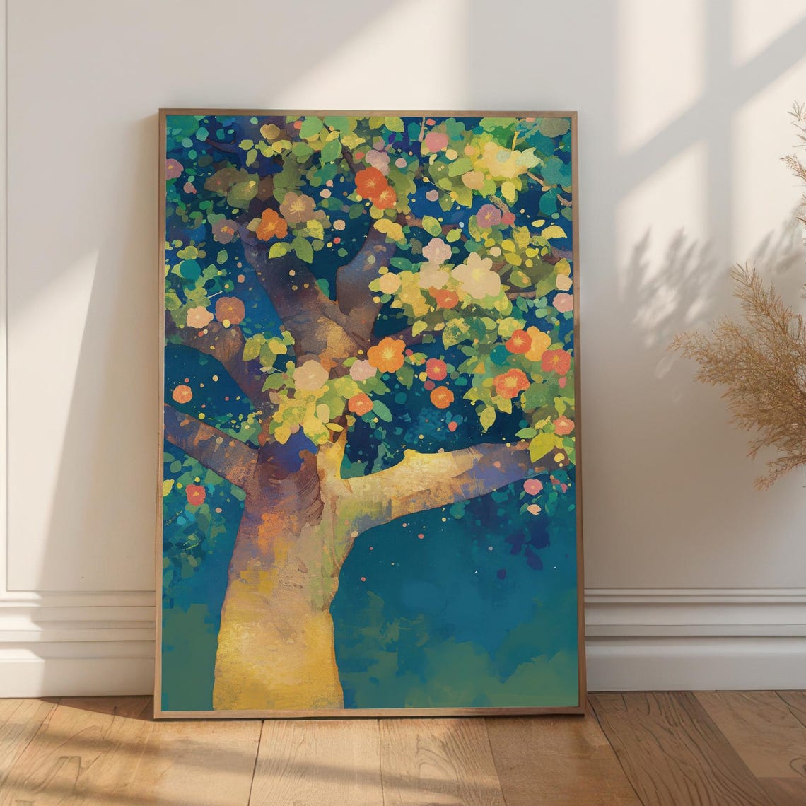 Enchanted Flowering Tree in Night Garden Impressionist Poster
