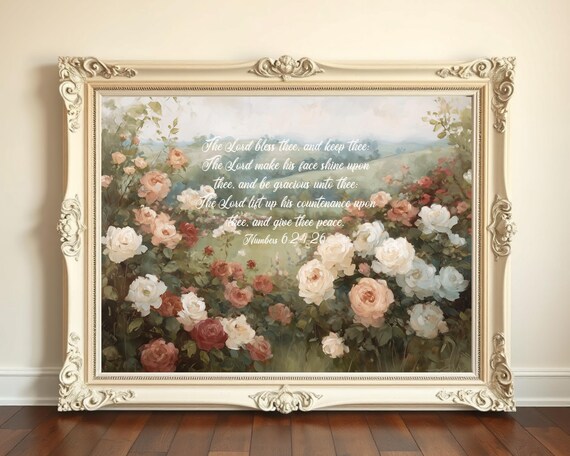 Numbers 62426 Wall Art Scripture Rose Garden Vintage Oil Painting Christian Home Decor Bible Verse Artwork