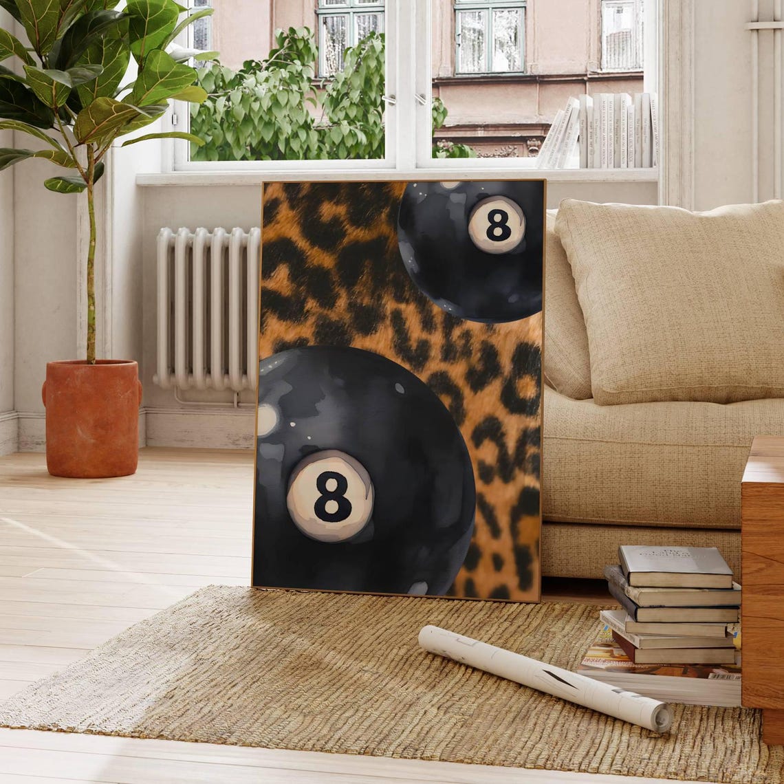 Retro Leopard 8 Ball Pool Balls Lucky Game Night Statement Wall Art