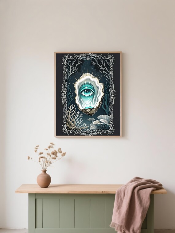 Mystical Ocean Eye Inside Oyster Shell Dark Witchy Art Poster