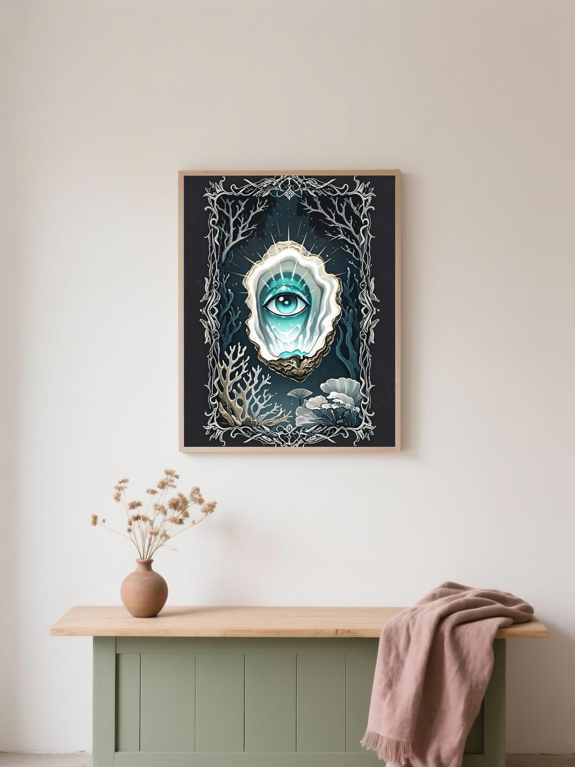 Mystical Ocean Eye Inside Oyster Shell Dark Witchy Art Poster