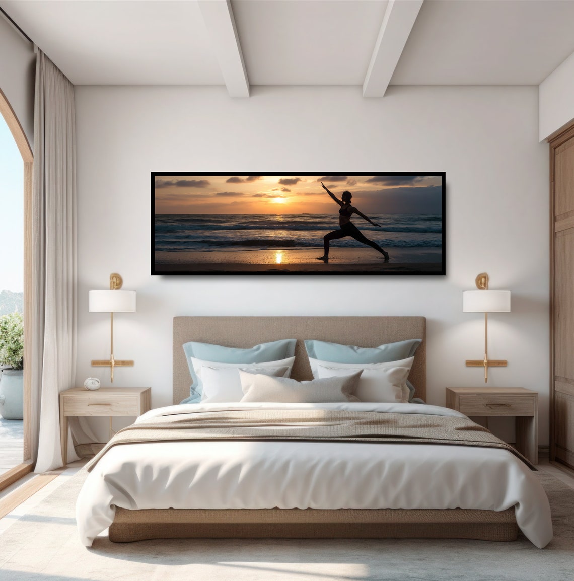 Beach Yoga Warrior Pose Sunrise Silhouette Zen Inspirational Poster - Image 4