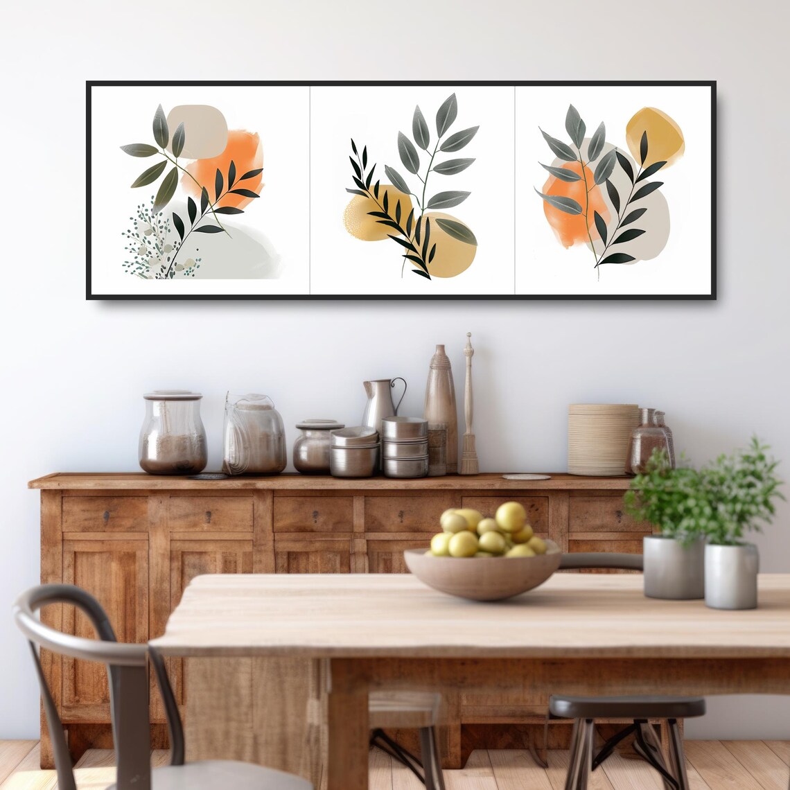 Simple Leaves Boho Mid-Century Modern Art Print - Image 3