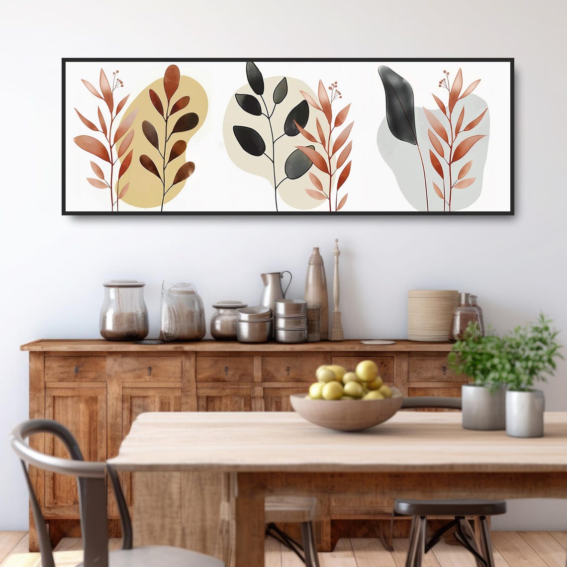 Watercolor Botanical Plants Terracotta Black Leaves Modern Art Poster - Image 3