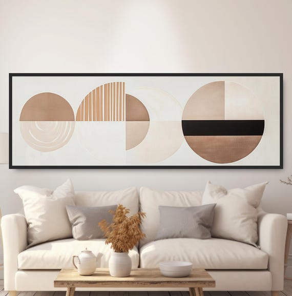 Neutral Geometric Boho Wall Art Abstract Panoramic Modern Minimalist Decor Cream Beige Tan Print Mid Century Contemporary Artwork