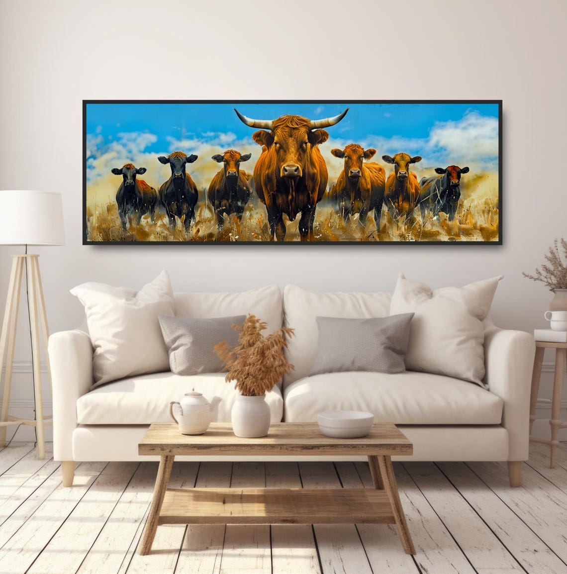 Brown Cattle Herd Blue Sky Panoramic Rustic Western Farmhouse Poster - Image 5
