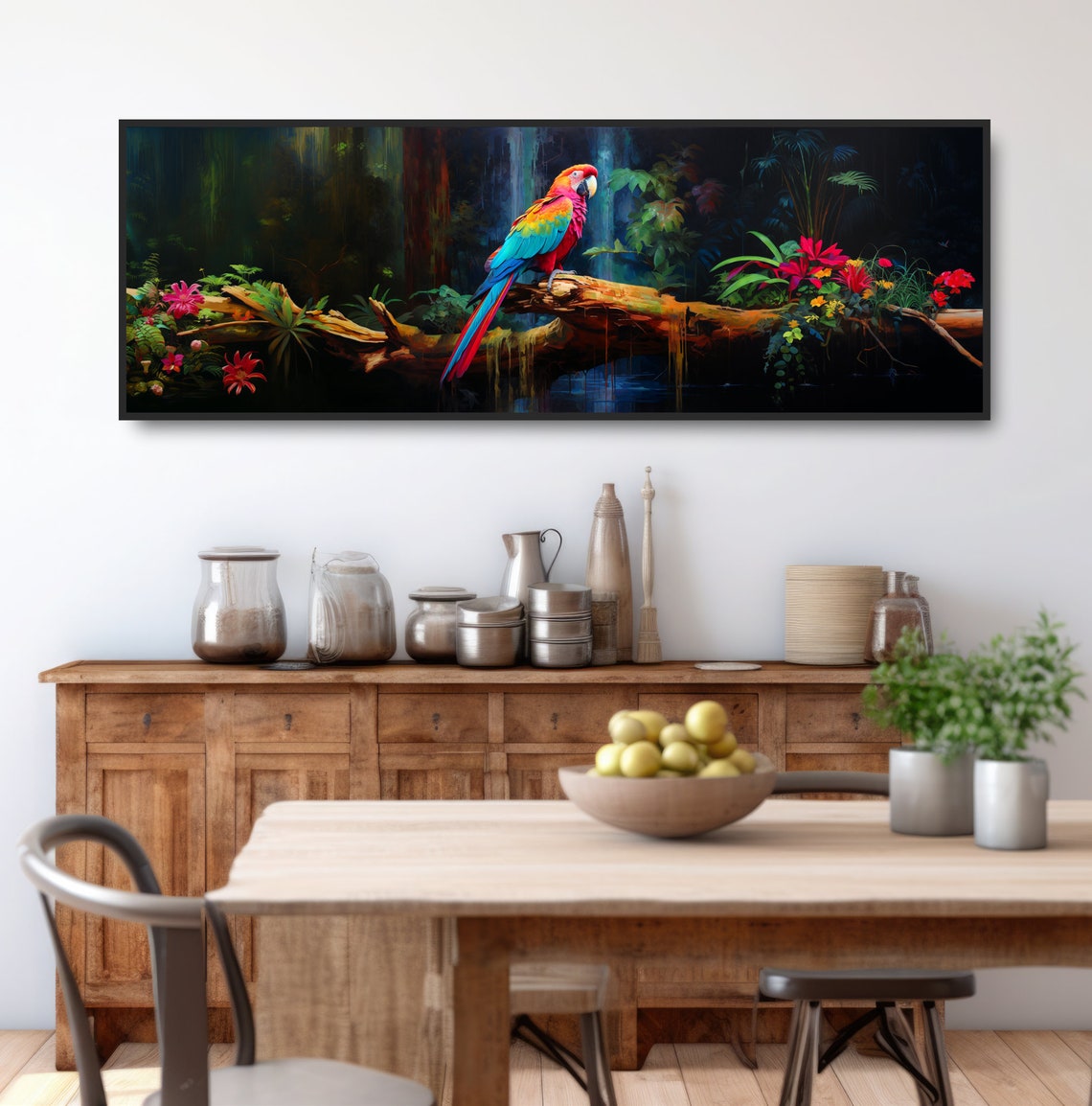 Scarlet Macaw Parrot Tropical Jungle Panoramic Vibrant Bird Wall Art - Image 3