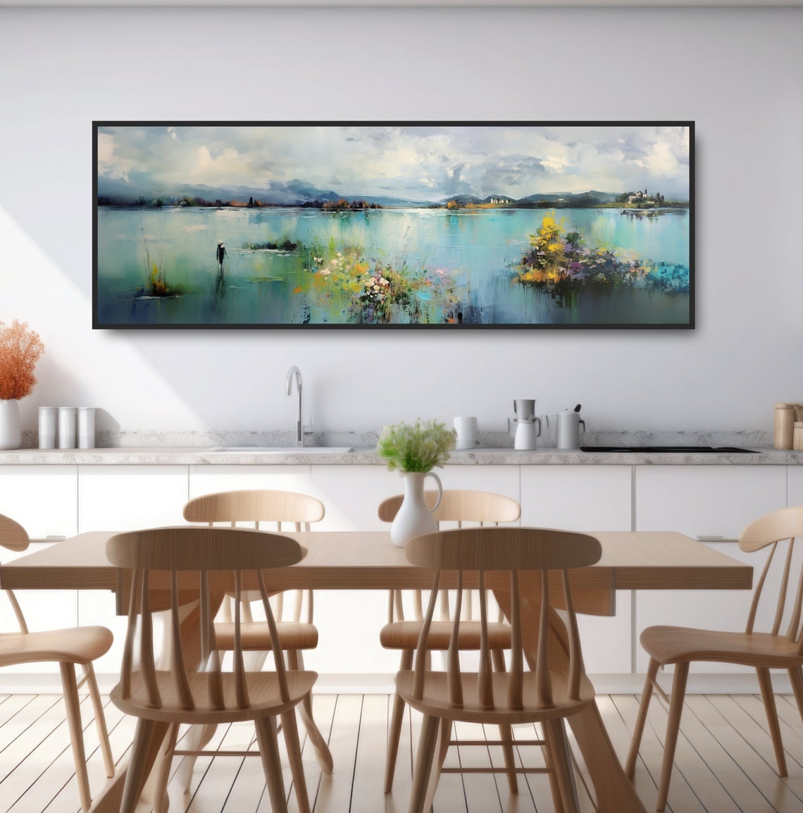 Colorful Wildflowers Turquoise Lake Impressionist Landscape Poster - Image 4